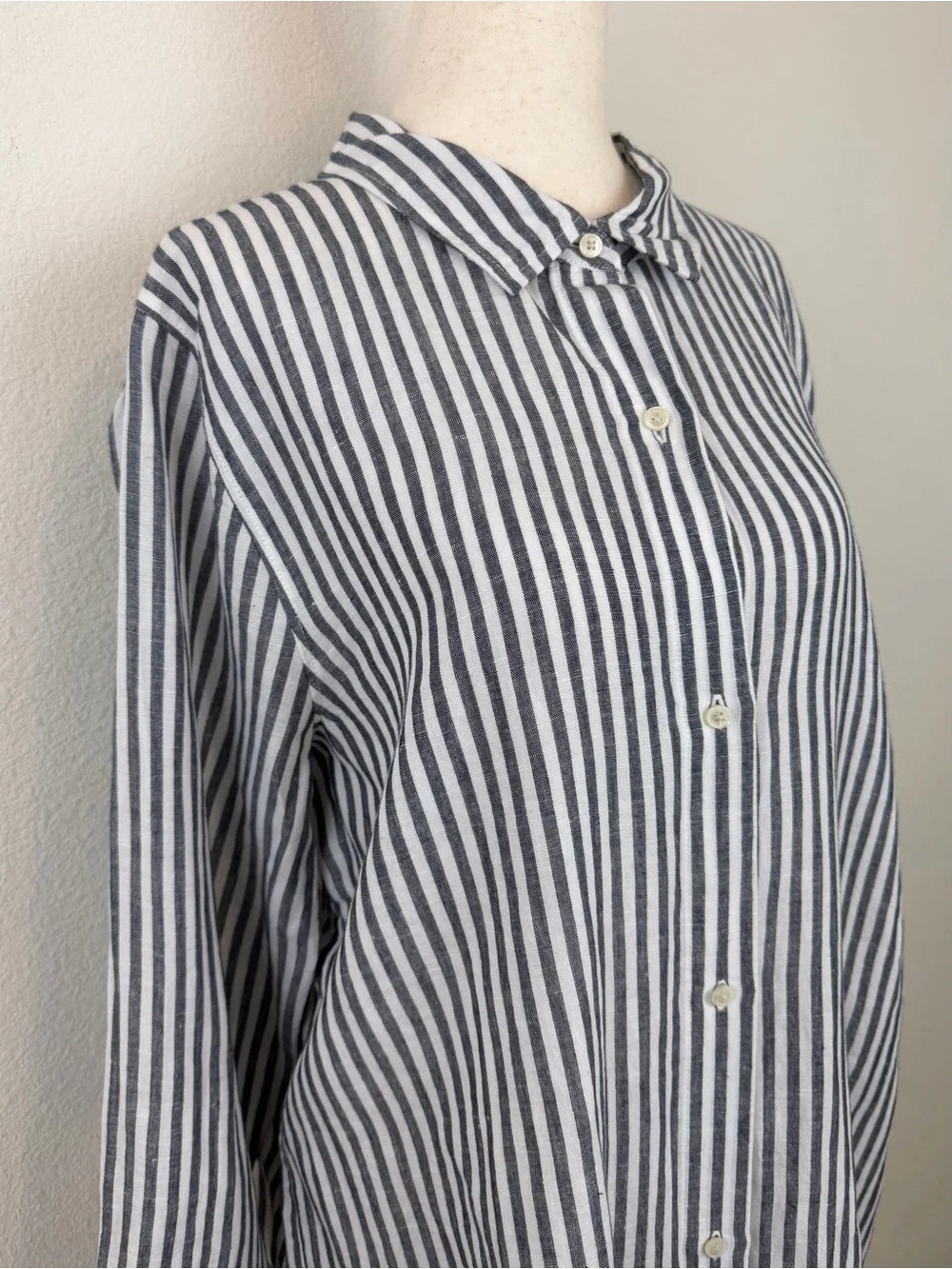 J. Crew Classic-Fit Beach Shirt Striped Linen-Cotton Blend AV054 Navy White